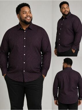 H&M Slim Fit Button Down Shirt 3XL Burgundy Micro Dot Men’s Casual Office